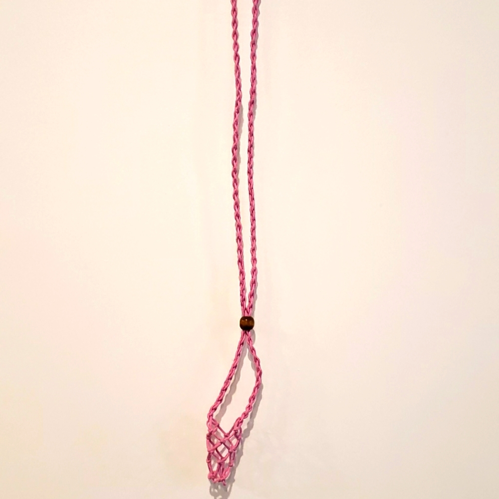 💟PINK COLOR ADJUSTABLE HANDCRAFTED CORDED EMPTY CRYSTAL CAGE NECKLACE